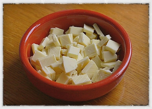 A bowl of white chocolate in a bowl