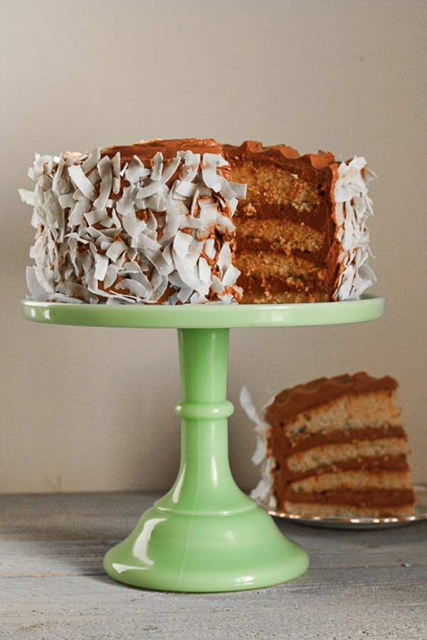 A close up of a cake on cake stand