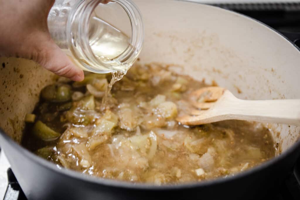 Pouring sherry into green tomato ketchup