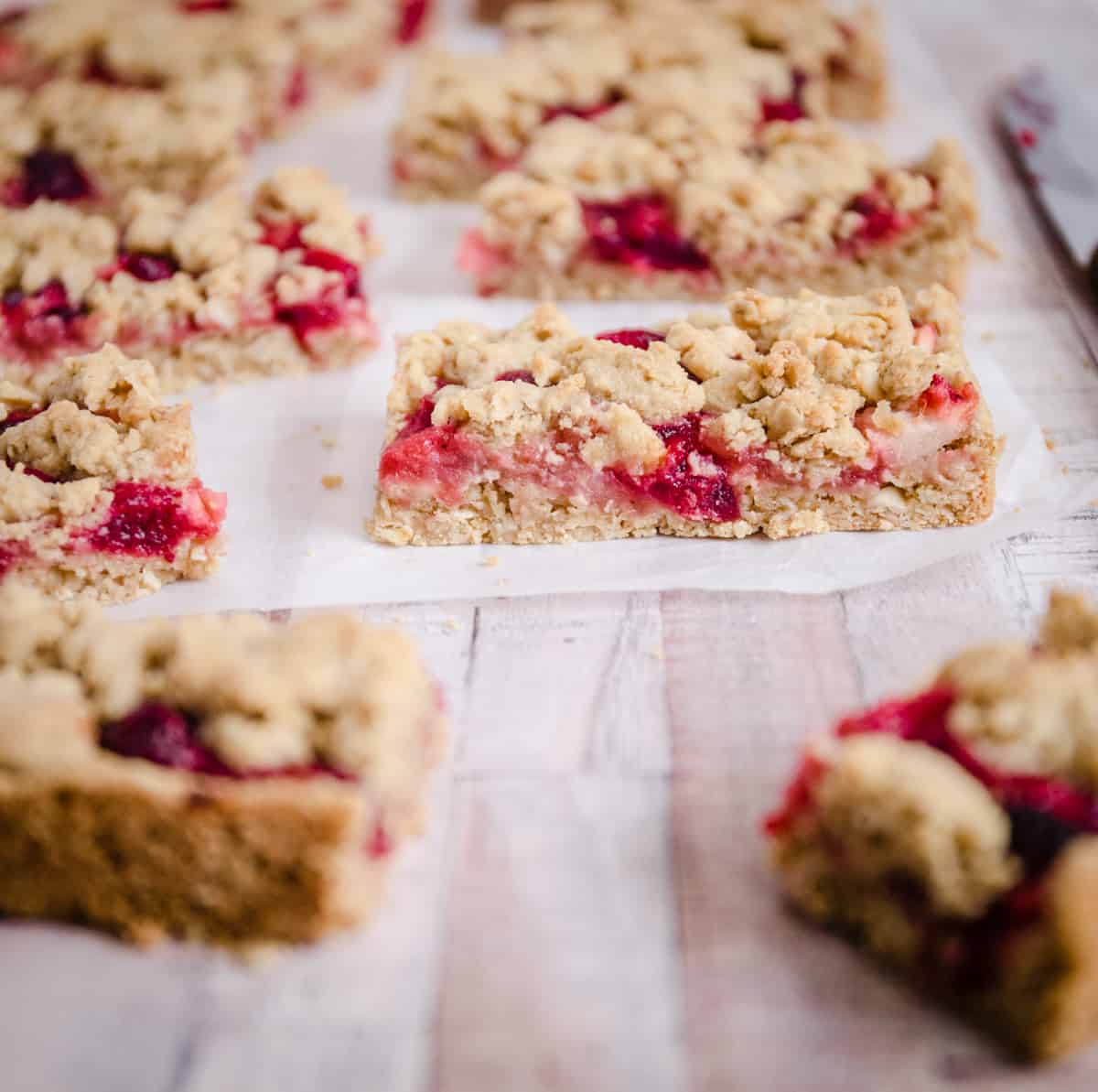 side view of apple and cranberry bars