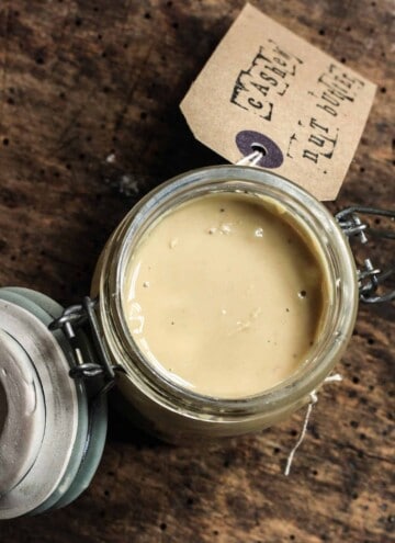 overhead image of cashew butter in a jar