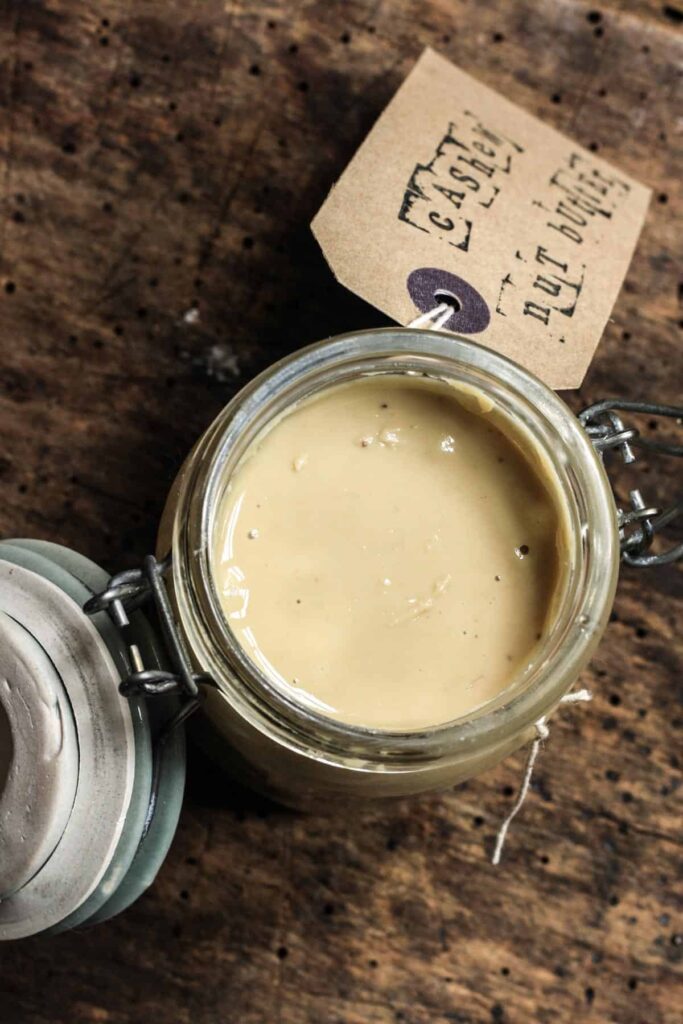 overhead of jar of cashew butter