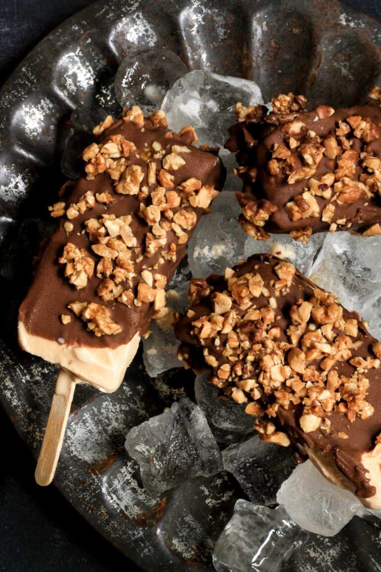 A metal tray filled with choc ices