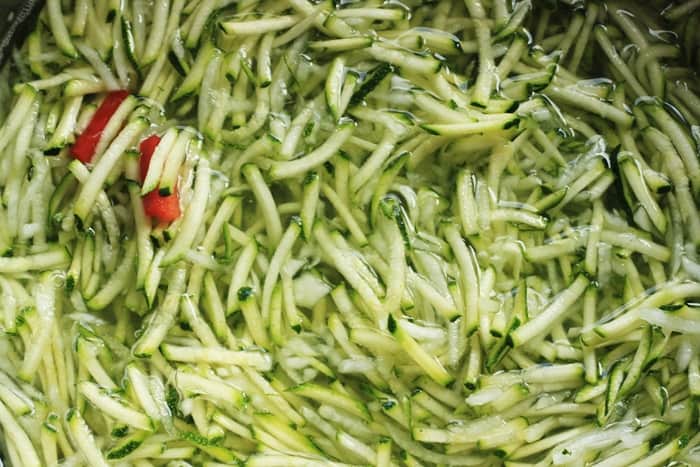 Ingredients for courgette relish in preserving pan