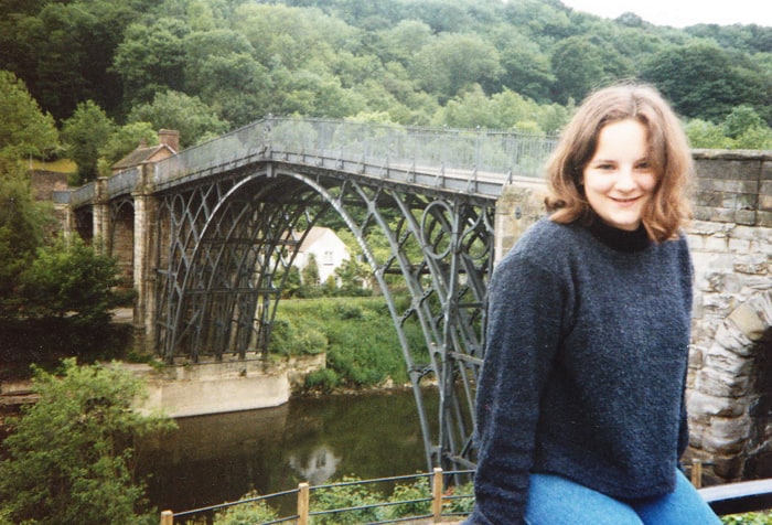 Georgina standing in front of The Iron Bridge