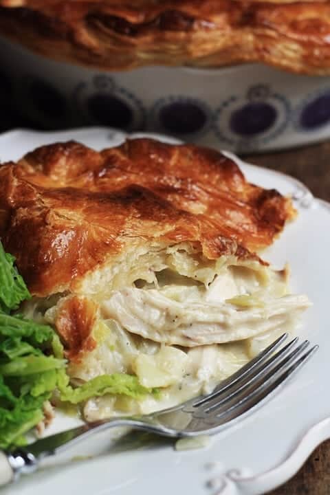 A slice of chicken and leek pie