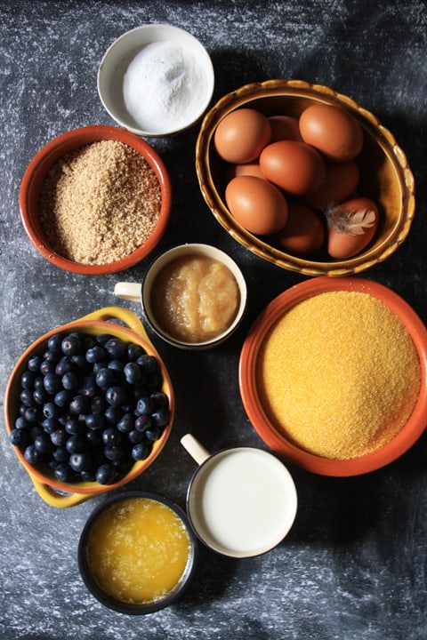 bowls of ingredients for cornbread muffins