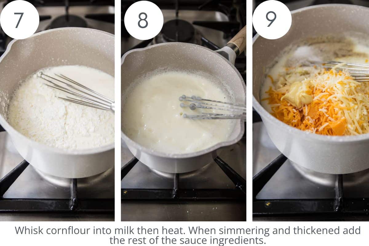 Process images showing how to prepare the cheese sauce