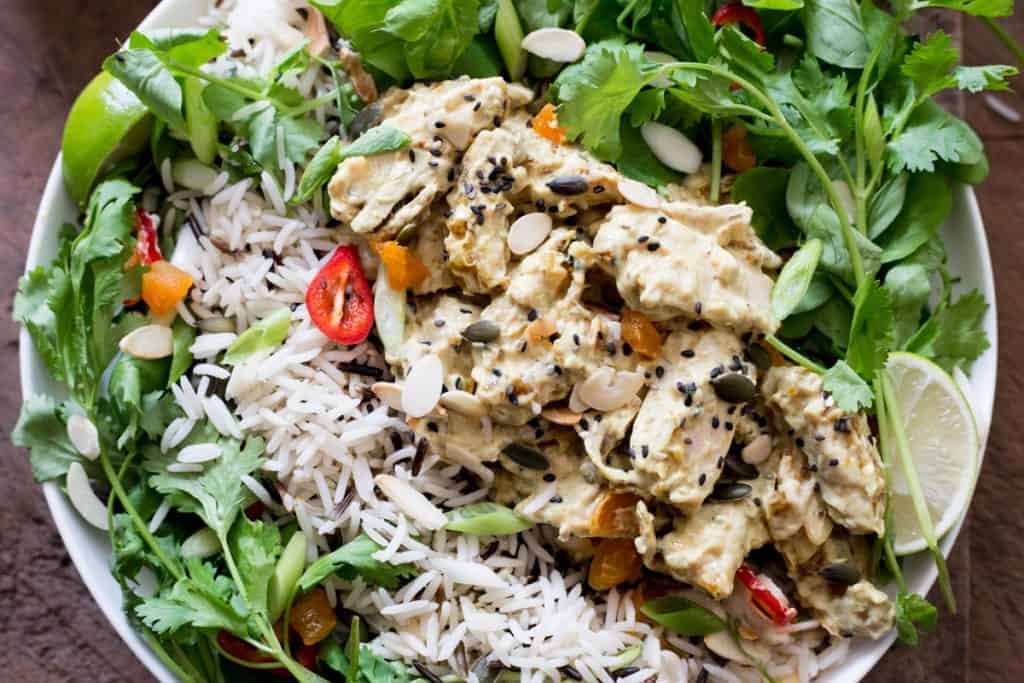 A bowl of Coronation Chicken Salad