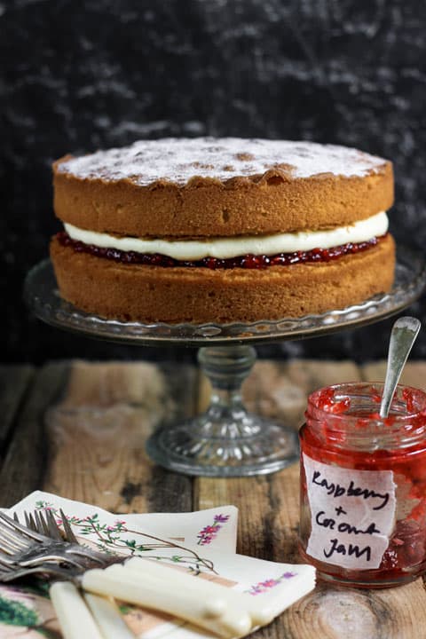 cake on a cake stand on top of a table