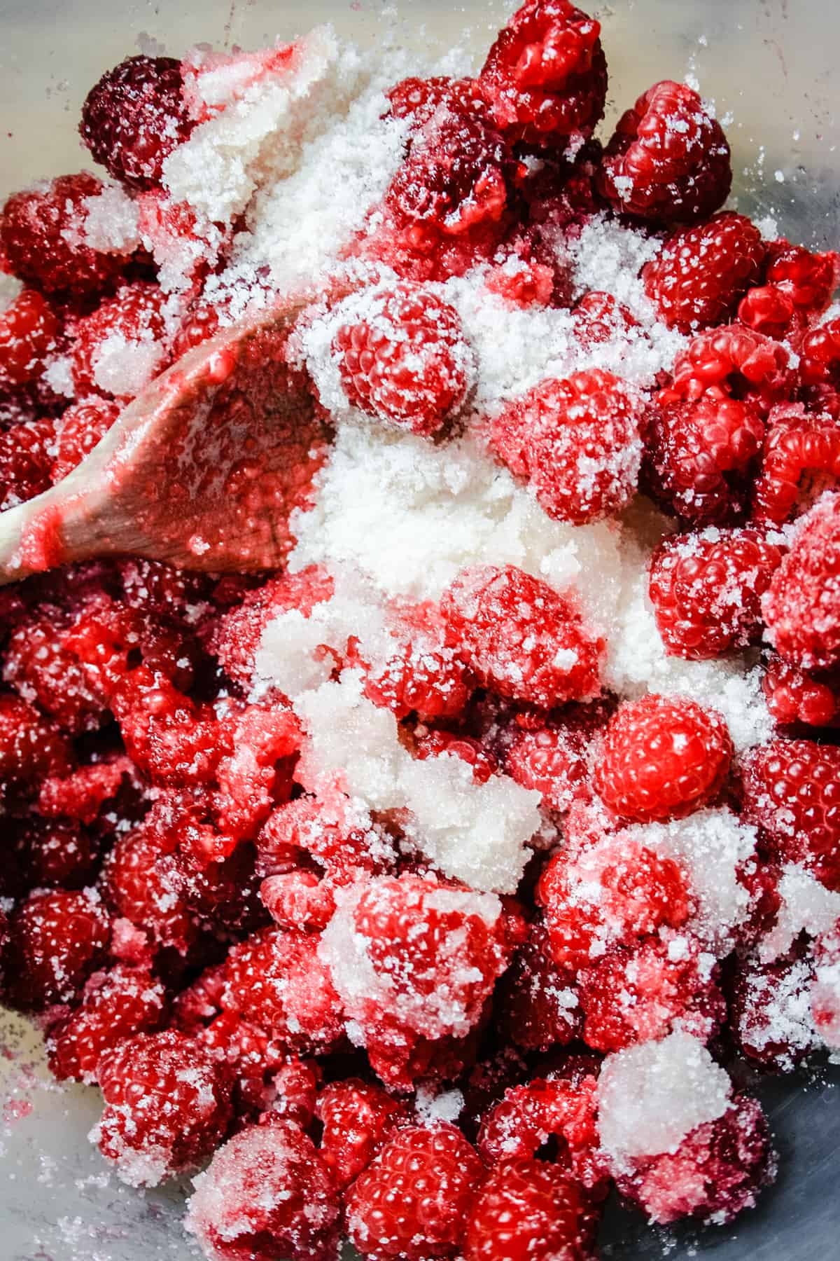 Raspberries and sugar macerating
