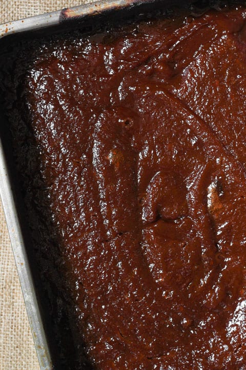 A close up of a pan of apple butter