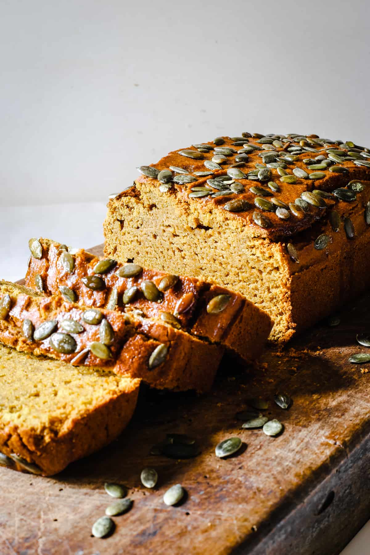 Sliced Pumpkin Bread on a wooden board