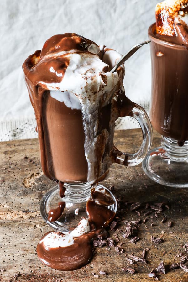glass of hot chocolate on a table