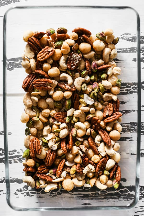 nuts in glass dish on table