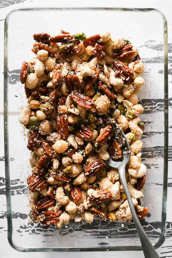 nuts in glass dish on table