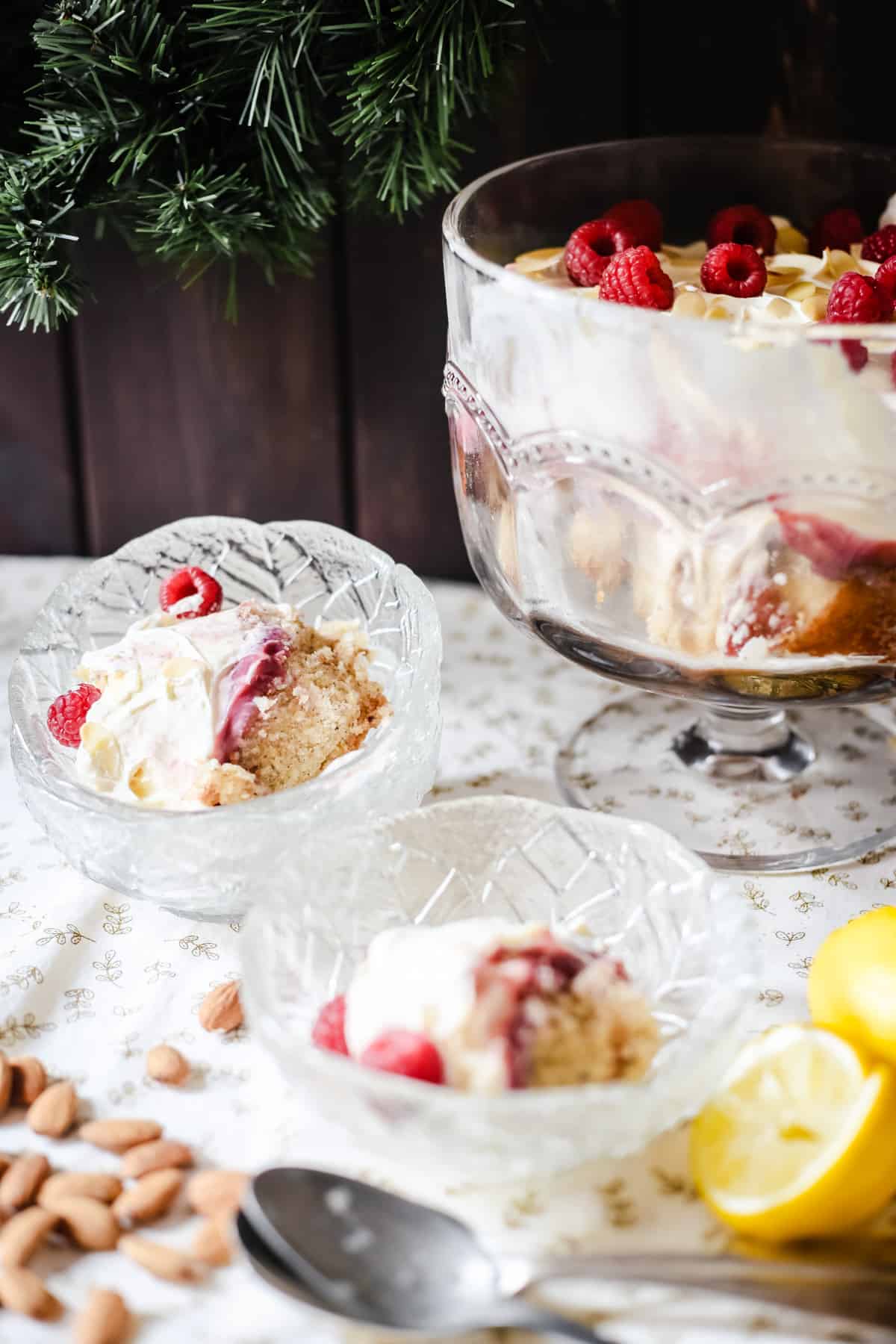 Glass bowls of gluten-free trifle on a table