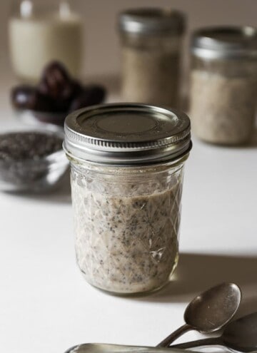 A close up of chia pudding in a jar