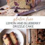 Pin image of Lemon and Blueberry Drizzle Cake with Basil