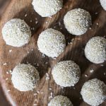 coconut lime energy balls on wooden table