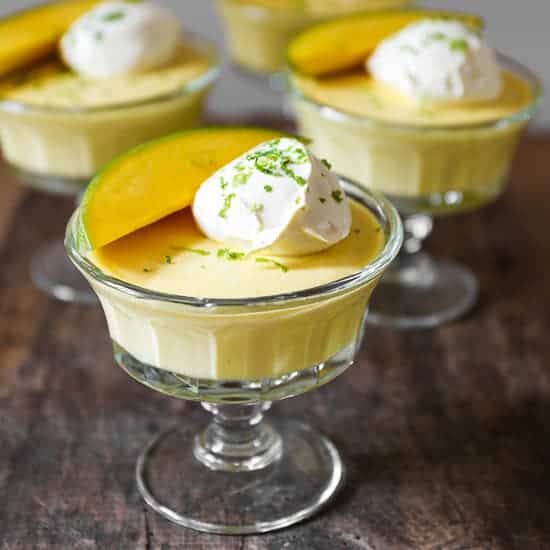 glass bowls of mango pudding