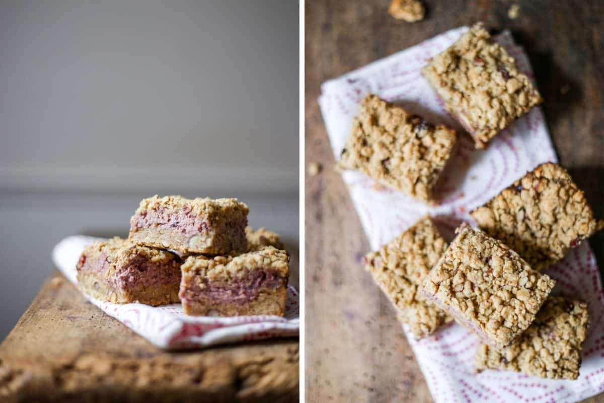 The final look of the Blackberry Cheesecake Bars alternative method of making the dough with stand mixer. Crumble topping is more cohesive and biscuit like.