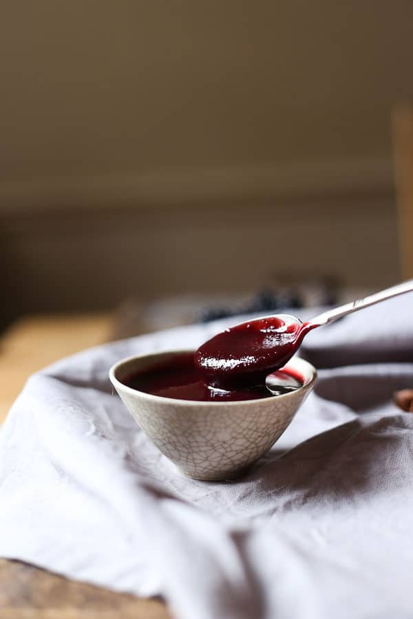 Blackberry Hoisin Sauce in bowl with spoon