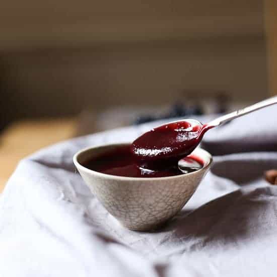 Blackberry Hoisin Sauce in bowl with spoon