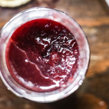 open jar of jam from above