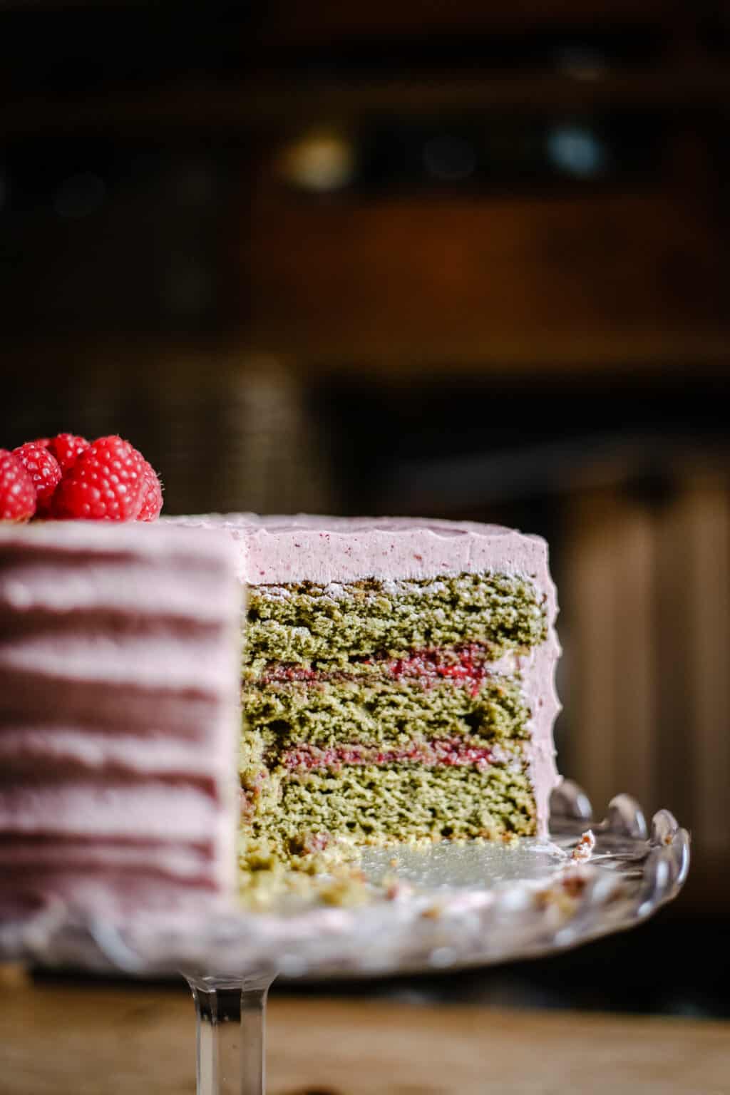 Gluten-Free Matcha Cake with Raspberries - From The Larder
