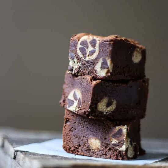 Choc Chip Cookie Dough Brownies stacked