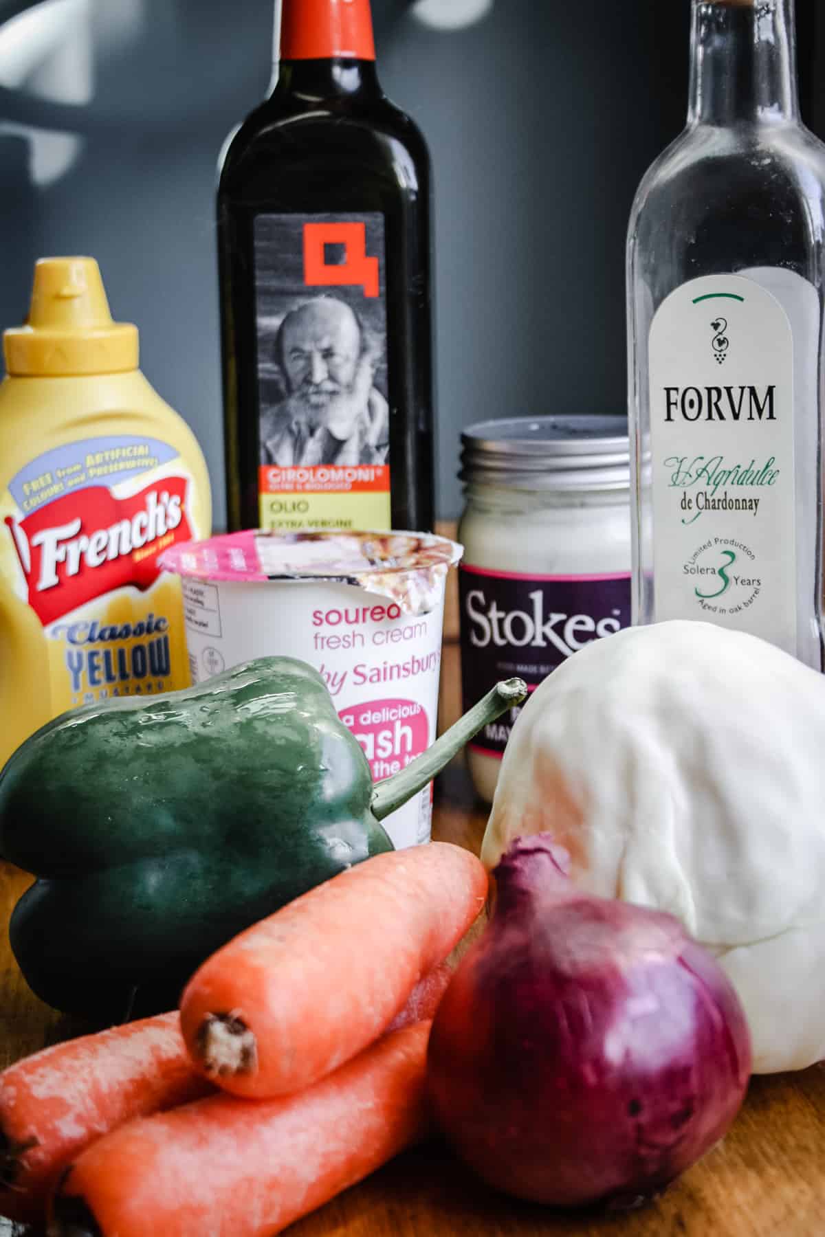 ingredients for Homemade Coleslaw lined up