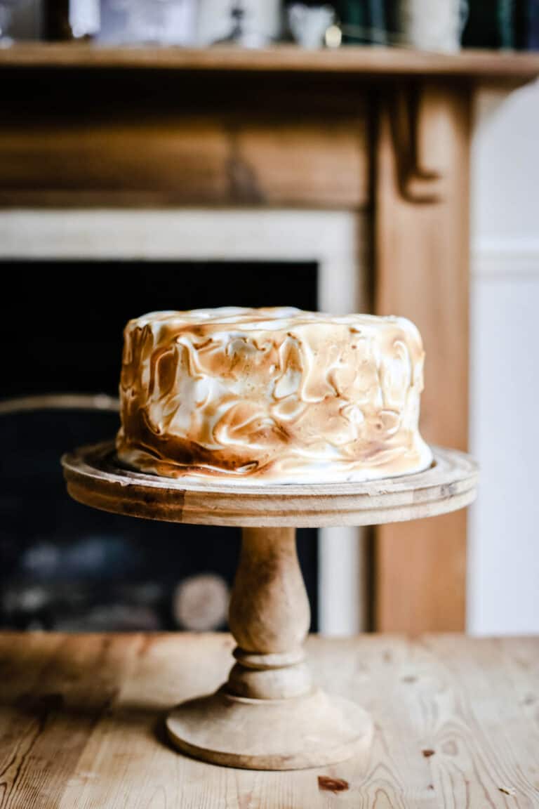 pumpkin cake on a cake stand