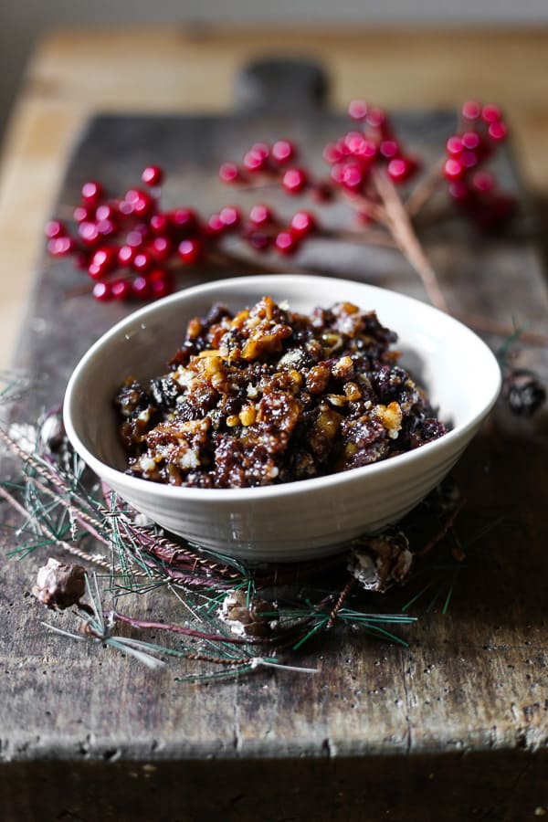 A bowl of mincemeat on a table