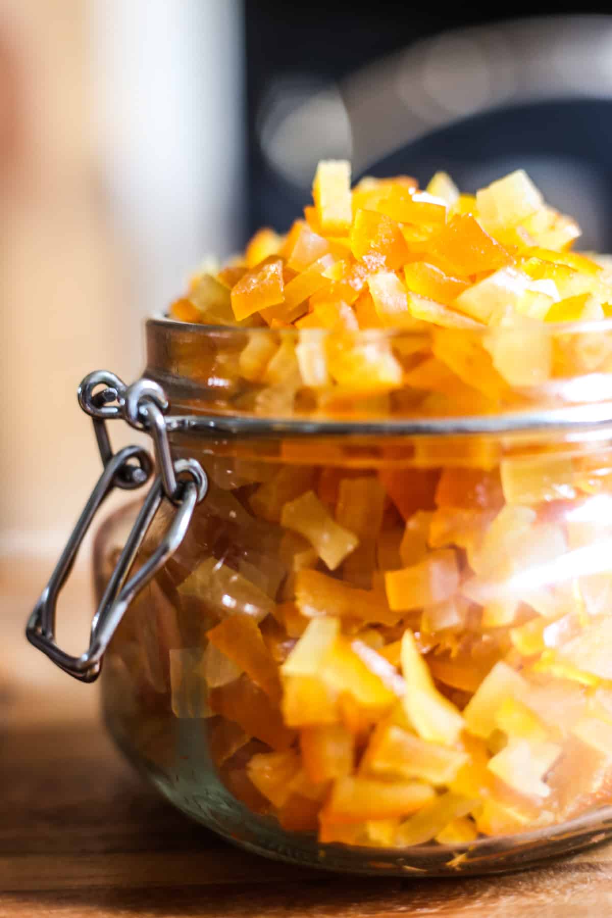 Close up of Homemade Mixed Peel in a jar