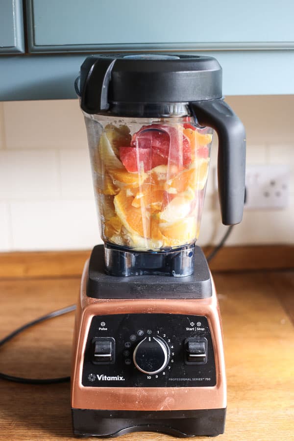 citrus fruit in a blender