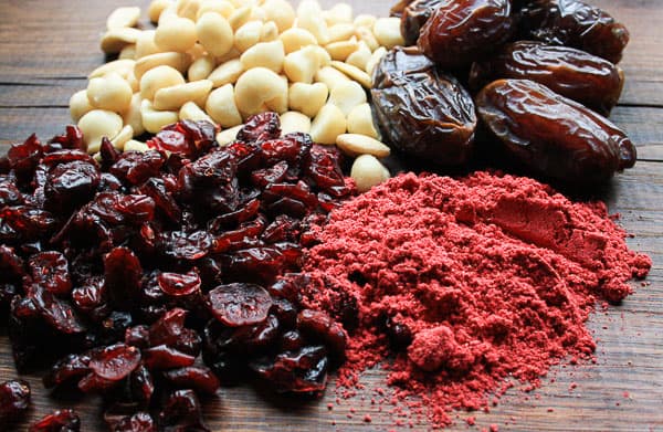 A close up of Raw Cranberry and Nut Energy Bar ingredients