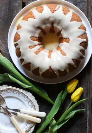 Vanilla Almond Cake with Lemon Curd Glaze {gluten-free}