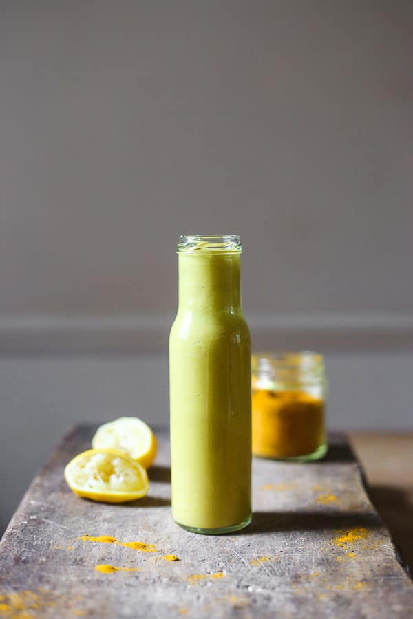 tahini dressing on a wooden block