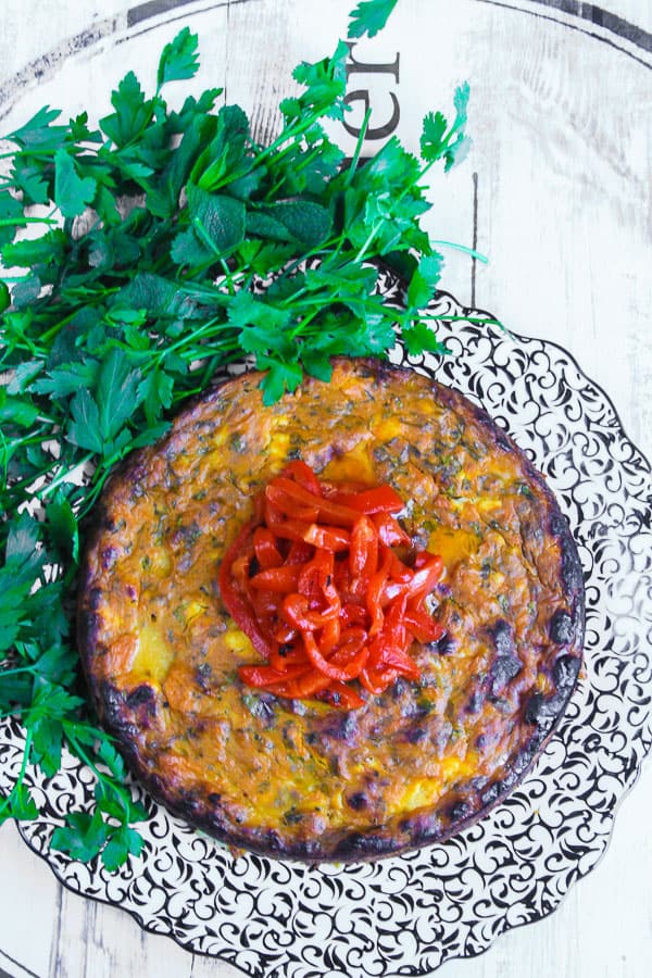 Sweet Potato Feta Tortilla on a plate with salad