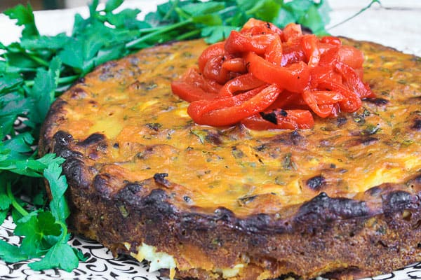 Sweet Potato Feta Tortilla on a plate with salad