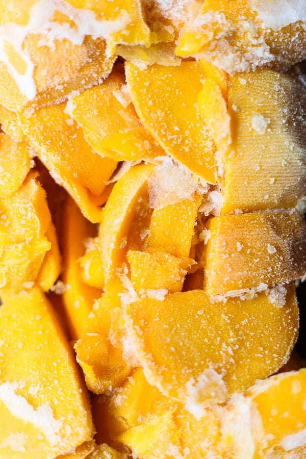 A close up of frozen mango