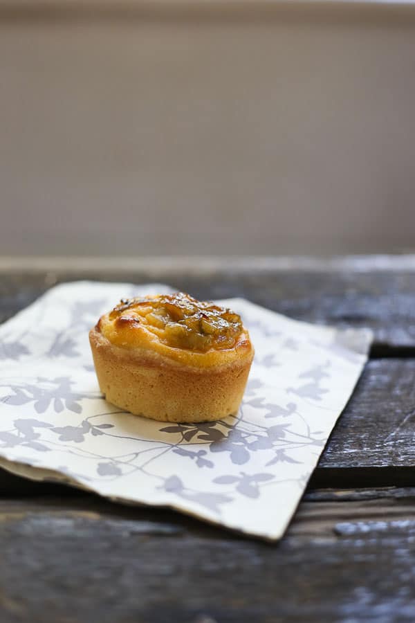 gooseberry friand on a napkin on a wooden table