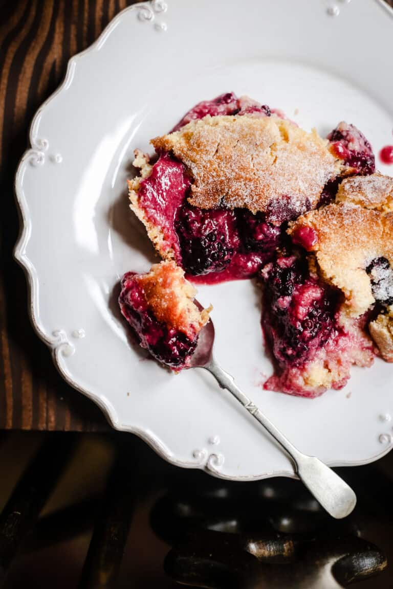 Blackberry Lemon Pudding on a plate