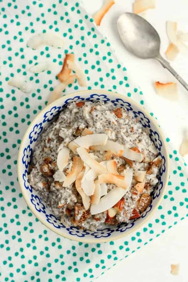 overhead shot of Grain-Free Coconut Chia Porridge in a bowl