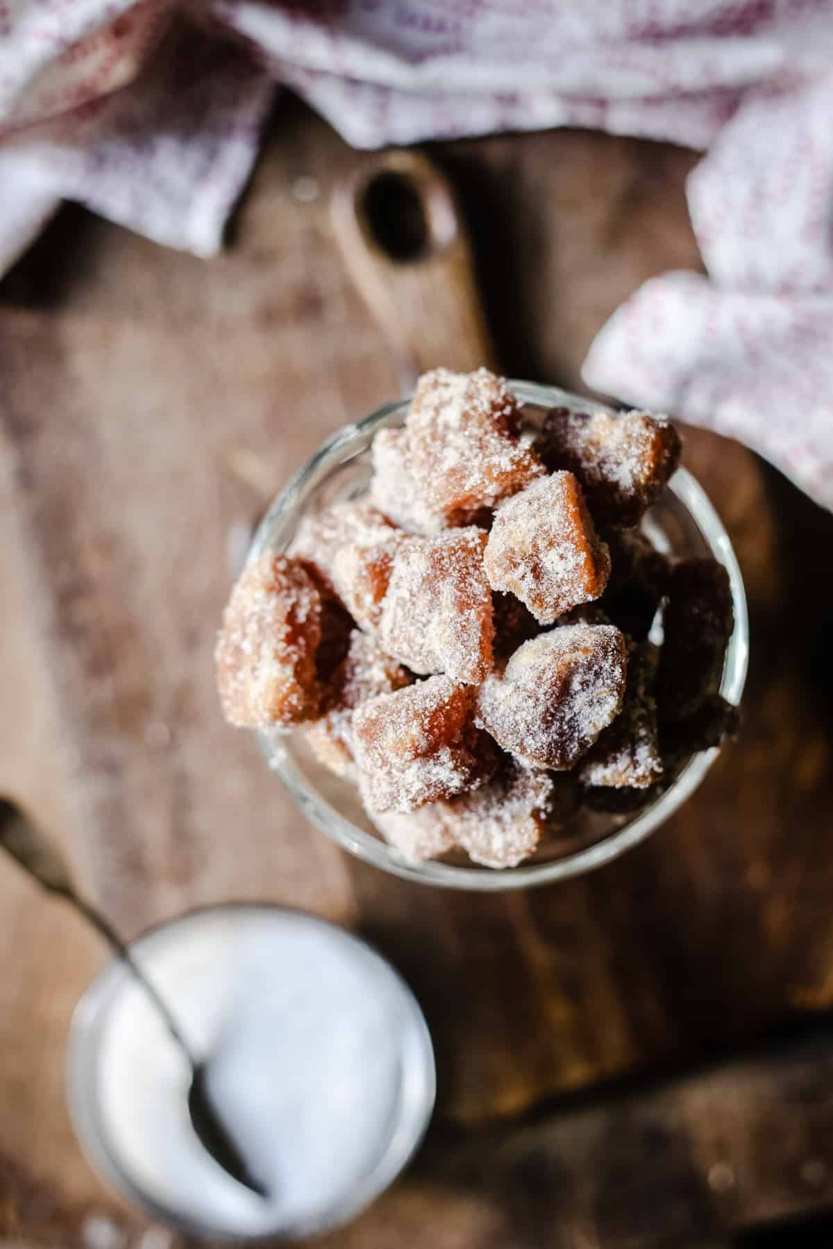 overhead shot of a pot of Homemade Crystallised Ginger