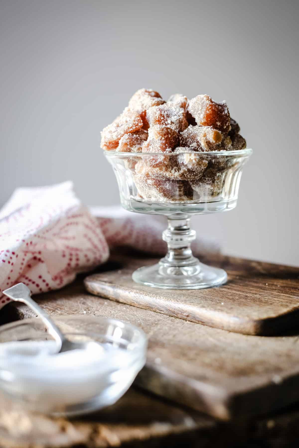 mid shot of a pot of Homemade Crystallised Ginger