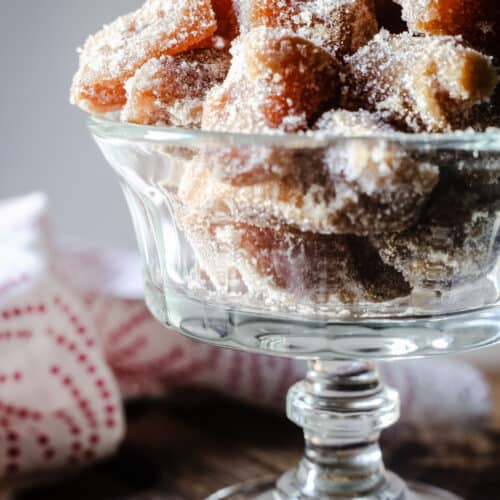 close up shot of a pot of Homemade Crystallised Ginger