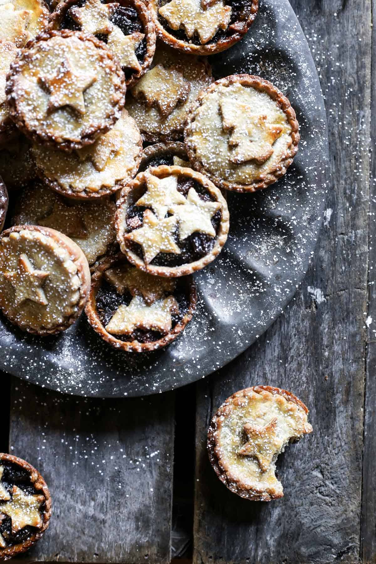 Gluten-Free Mince Pies on a tray on a wooden table