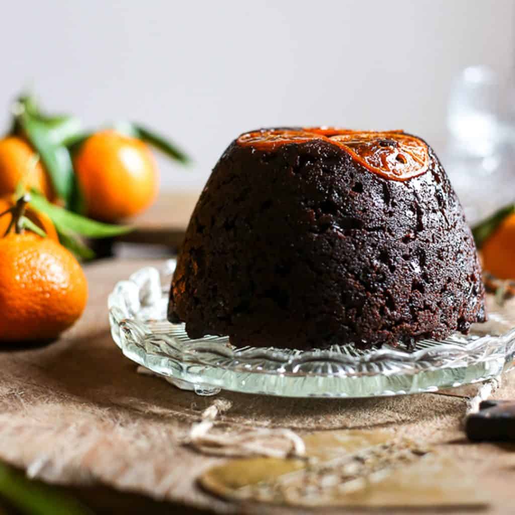 Chocolate Chip Clementine Christmas Pudding with Cointreau Sauce